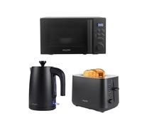 Salter Kuro Kettle, Toaster & Microwave Set - 800W Digital Microwave with 25.5cm Rotating Turntable, 2-Slice High-Lift Toaster with 7 Browning Levels, 3000W Rapid Boil Kettle with Boil-Dry Sensor