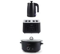 Salter Kuro Kettle, Toaster & Slow Cooker - 6.5 Litre Electric Cooking Pot with 3 Heat Settings, 1.7L Rapid Boil Kettle with Swivel Base, 4-Slice Toaster with 7 Browning Levels, Black