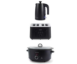 Salter Kuro Kettle, Toaster & Slow Cooker - 6.5 Litre Electric Cooking Pot with 3 Heat Settings, 1.7L Rapid Boil Kettle with Swivel Base, 4-Slice Toaster with 7 Browning Levels, Black