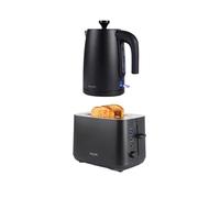 Salter Kuro Toaster & Kettle Set - 2-Slice High-Lift Toaster with 7 Browning Levels & Defrost/Reheat/Cancel, 3000W Rapid Boil Kettle with Anti-Limescale Filter, Auto Shut-Off & Boil-Dry Sensor, Black