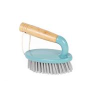 Salter LASAL71403C2EU7 Scrubbing Brush With Wooden Handle, Strong/Durable Stiff Bristles, Recycled Plastic, Scrub Floors, Grout, Bathroom/Kitchen Tile, Cool Hues Collection, FSC®-certified, Blue/Grey