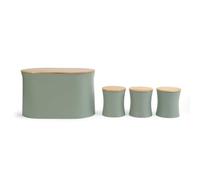 Salter Malmo Countertop Set, 4 Piece, Sage Bread Bin with Canisters | Matte finish, wooden airtight lids, for tea coffee sugar or snacks, wipe clean, includes 3 storage canisters plus bread bin