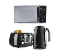 Salter Manual Mirrored Microwave, Boston Toaster & Kettle Set, Black | Manual Mirrored Microwave 20L, 800W, Boston 4-Slice Toaster, Extra Wide Slots, Boston Kettle, 1.7 L, 3 kW Rapid Boil
