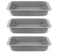 Salter COMBO-8052A Set of 3 Marble Collection Carbon Steel Non-Stick Roasting Pan, Meat Roaster, Batch Brownie Baking Tin, 36 cm, Grey