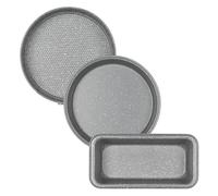 Salter Marble Collection 3pc Bakeware Set - 24cm Round Cake Tin, 24cm Springform Cake Tin & 27cm Loaf Pan, Non-Stick Carbon Steel, PFOA-Free, Oven Safe Up To 220°C, Easy Clean, Grey Marblestone Finish