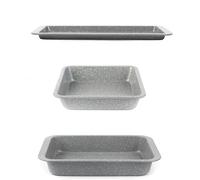 Salter Marblestone 3-Piece Baking Set - Non-Stick Oven Trays, Lightweight Carbon Steel, Easy Wipe Clean, Includes a 36cm Roaster, 37cm Baking Tray, 23cm Square Tray, Oven Safe to 220°C, PFOA Free