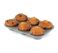 Salter Marblestone 6-Cup Muffin Tray - Non-Stick Cupcake Tin, Baking Tray, Cake Tin, Bake Yorkshire Puddings, Pies, Mini Quiche, PFOA-Free, Oven Safe Up to 220°C, Durable Carbon Steel Bakeware, 27cm