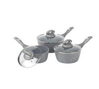Salter BW02986GEU7 Marblestone 3 Piece Saucepan Set - 16cm, 18cm, 20cm Pans, Non-Stick, Tempered Glass Lids, PFOA-Free, Corrosion Resistant Forged Aluminium, Suitable For All Hobs, Dishwasher Safe