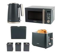 Salter Marino 4-Piece Kitchen Set - 1.7L 3KW Kettle, 925W 2-Slice Toaster, 20L Digital Microwave & Bread Bin/Tea/Coffee/Sugar Countertop Set, Easy Clean, Durable Blue/Grey Design