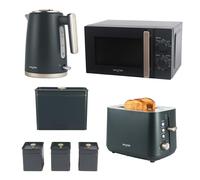 Salter Marino 4-Piece Kitchen Set - 1.7L 3KW Kettle, 925W 2-Slice Toaster, 20L Manual Microwave & Bread Bin/Tea/Coffee/Sugar Countertop Set, Easy Clean, Durable Blue/Grey Design