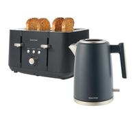 Salter COMBO-8823 Marino Kettle and Toaster Set - 1.7L Capacity Fast Boil Kettle, 4-Slice Anti-Jamming Electric Toaster, Removable Crumb Tray, 360° Swivel Base, Limescale Filter, Blue Grey, 3kW/1850W