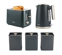 Salter Marino Kettle, Toaster & Canister Set - 1.7L 3KW Rapid Boil Kettle, 2-Slice Toaster with 7 Browning Levels, Tea Coffee Sugar Storage Tins, Durable & Easy Clean, Blue/Grey Finish