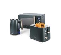 Salter Marino Kettle, Toaster & Microwave Set- 3KW Rapid Boil Cordless Kettle, 925W 2-Slice Toaster with High-Lift Eject, 20L 800W Digital Microwave with 8 Auto-Cook Settings & Defrost Mode, Blue/Grey