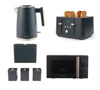 Salter COMBO-8851A Marino 6 Piece Breakfast & Cooking Countertop Set - 1.7L Fast Boil Kettle, 4 Slice Toaster, 20L Manual Microwave, Carbon Steel Bread Bin & 3 Storage Canisters For Tea/Coffee/Sugar