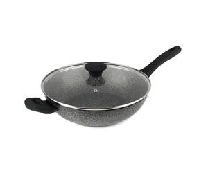 Salter Megastone 28 cm Wok - Non-Stick Stir-Fry Pan with Lid, 10 x Tougher Non-Stick, PFOA-Free Forged Aluminium, Suitable for All Cooking Hobs, Dishwasher & Metal Utensil Safe, Soft Touch Handle