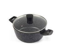 Salter Megastone Stockpot 24 Cm, Non-Stick, 3.8 L | Forged Aluminium Body, Tempered Glass Lid With Steam Vent, Soft-Touch Bakelite Handles, Metal Utensil Safe, Dishwasher Safe