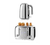 Salter Muse 4-Slice 1630W Toaster & 1.7L Kettle Set - 6 Levels of Browning, Wide Slots, Removable Crumb Tray, 3kW Rapid Boil, 360° Swivel Base, Removable Limescale Filter, Premium Chrome Finish