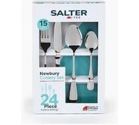 Salter Newbury Cutlery Set, 24 Piece, 6 Place Settings | 18/0 Stainless Steel, Mirror Polish Finish, Dishwasher Safe, Includes Forks Knives Dessert Spoons Teaspoons
