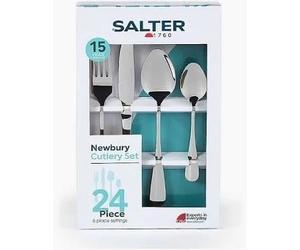 Salter Newbury Cutlery Set, 24 Piece, 6 Place Settings | 18/0 Stainless Steel, Mirror Polish Finish, Dishwasher Safe, Includes Forks Knives Dessert Spoons Teaspoons