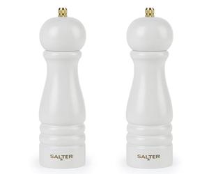 Salter Olea Salt & Pepper Grinder Set of 2 - Single Wooden Seasoning Mill, Adjustable Grind Coarse to Fine, Ceramic Mechanism, Manual Grinding for Salt Crystals & Whole Peppercorns, Rustic, Grey