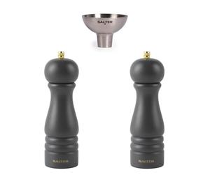 Salter Olea Salt & Pepper Mill with Funnel - Universal Mill with Seasoning & Spice Filling Funnel, Small Stainless-Steel Funnel, Ceramic Mechanism, Adjustable Fine to Coarse Grind, Easy Refill
