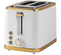 Salter Palermo 2-Slice Toaster - Defrost, Reheat & Cancel Functions, Wide Toasting Slots For Thicker Bread, Bagels, 7 Levels Of Browning, Removable Crumb Tray, Indicator Lights, 930W, White & Gold