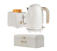 Salter Pebble 3-Piece Breakfast Set - 1.7L Rapid Boil Electric Kettle, 2-Slice Wide Slot Toaster with 6 Browning Levels, and Large Storage Container for up to 2 Loaves, Stone