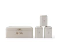 Salter Pebble 4-Piece Countertop Set - Includes Bread Bin, Tea, Sugar, Coffee Canisters, Storage Containers, Brass Effect Lettering, Durable Powder