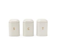 Salter Pebble Canister Set - 3 Piece Countertop Set, Tea Coffee Sugar Storage Tins, Brass Effect Lettering, Kitchen Worktop Containers for Dry Goods, Powder Coated Carbon Steel Caddies, Stone