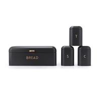 Salter Pebble Countertop Set, Bread Bin and 3 Canisters | Powder-Coated Steel, Charcoal Finish, Brass Handle, Embossed Labels, Wipe-Clean Or Wash With Warm Soapy Water
