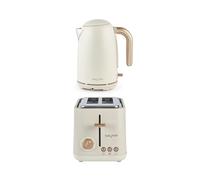 Salter Pebble Kettle & 2-Slice Toaster Set - 1.7L 3KW Rapid Boil Electric Kettle with Boil Dry Protection, 815W Wide Slot Toaster with 6 Browning Levels & Defrost/Reheat/Cancel Functions, Stone