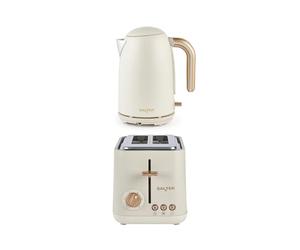 Salter Pebble Kettle & 2-Slice Toaster Set - 1.7L 3KW Rapid Boil Electric Kettle with Boil Dry Protection, 815W Wide Slot Toaster with 6 Browning Levels & Defrost/Reheat/Cancel Functions, Stone