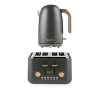 Salter COMBO-9354 Pebble Set - 1.7L Fast Kettle, Limescale Filter, Boil-Dry Protection, 4-Slice Wide Slot Toaster, 6 Browning Levels, Removable Crumb Tray, Charcoal, Plastic
