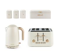 Salter Pebble Kettle, Toaster & Countertop Set ? 1.7L Fast Boil Electric Kettle, 4-Slice Toaster, Tea, Coffee & Sugar Canisters and Large Bread Bin,