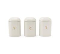 Salter Pebble Tea Coffee Sugar Canister Set - Countertop Storage Tins, Kitchen Worktop Containers for Dry Goods, Carbon Steel Labelled Canisters, Powder Coated Caddies, Stone/Brass BW13729OEU7