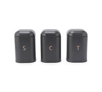Salter Pebble Tea Coffee Sugar Canister Set - Countertop Storage Tins, Kitchen Worktop Containers for Dry Goods, Carbon Steel Labelled Canisters, Powder Coated Caddies, Charcoal Grey/Brass BW13729EU7