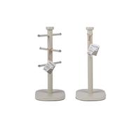 Salter Pebble Kitchen Roll Holder & Mug Tree Set - Freestanding 15 x 34 cm Paper Towel Holder for Countertops, Sturdy Carbon Steel Mug Stand with 6 Branch Display, Worktop Storage Racks, Stone