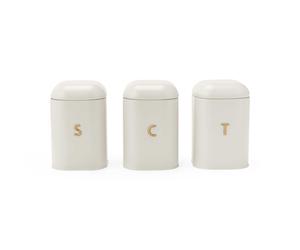 Salter Pebble Tea Coffee Sugar Canister Set Carbon Steel Labelled Canister Stone