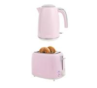 Salter Pink Retro Breakfast Collection, 3000 W 1.7 L Rapid Boil Kettle with 360° Swivel Base, 930 W 2 Slice Toaster with 7 Browning Levels, Defrost & Reheat Functions