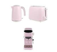 Salter Pink Retro Kettle, Toaster & Espresso Machine Set - 1.7L Kettle, 2 Slice Toaster, Coffee Machine with Milk Frother, 20-Bar Pressure Pump, Digital Display