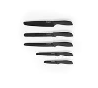 Salter ProtecTip 5 Piece Knife Set - Rounded Blade Edges for Enhanced Safety, Includes Chef's, Bread, Carving, Utility & Paring Knives, Ergonomic Soft-Touch Handles, Non-Stick Coating, Black