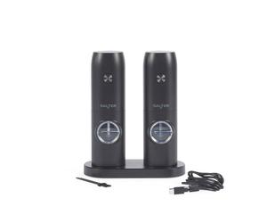 Salter Rechargeable Salt & Pepper Mill Set - Adjustable Grind, Clear Acrylic Windows, Push Button Operation, Storage Base & USB Cable Included, Ceramic Grinding Mechanism, Light Up Base, Easy to Use