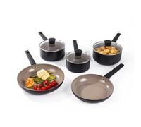Salter Recycled Ceramic 5 Piece Cooking Pan Set - 16/18/20 cm Saucepans & 24/28 cm Frying Pans, Pressed Aluminium, PFOA & PFAS-Free Non-Stick Coating, Stay Cool Handles, Includes Tempered Glass Lids