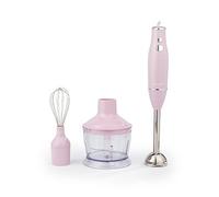 Salter Retro 3-in-1 Blender Set - 600W Powerful Motor, 2 Speed Settings, Stainless Steel Whisk & Blades, 500ml Food Chopper Bowl, Multifunctional Hand Blender for Whisking, Blending & Chopping, Pink