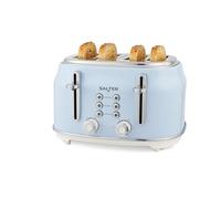 Salter Retro Blue 4-Slice Toaster - Wide Slots, 6 Browning Levels, Defrost, Reheat, Cancel Functions, Removable Crumb Tray, Extra Thick Bread/Bagels, High-Lift Eject, Self-Centring, 1630W