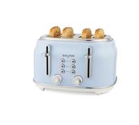 Salter Retro Blue 4-Slice Toaster - Wide Slots, 6 Browning Levels, Defrost, Reheat, Cancel Functions, Removable Crumb Tray, Extra Thick Bread/Bagels, High-Lift Eject, Self-Centring, 1630W