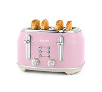 Salter Retro 4-Slice Toaster, Pink Wide Slot With 6 Browning Levels | Defrost/Reheat/Cancel Functions, High-Lift Eject, Self-Centring, Removable Crumb Tray, For Bagels Crumpets Thick Bread
