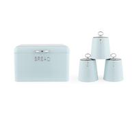 Salter Retro Blue 4-Piece Countertop Set - Includes Bread Bin, Tea, Coffee & Sugar Canister, Dry Food Storage Containers, Durable Steel, Stylish Embossed Lettering, Kitchen Organisation, Breakfast