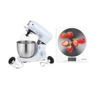 Salter Retro Blue Stand Mixer And Digital Kitchen Scale Set | 8 speeds plus pulse, whisk beater dough hook, splash guard, safety lock, scale add & weigh function, easy read Lcd display