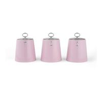Salter Retro Canister Set, Tea Coffee Sugar, 3 Piece, Pink | Steel construction, embossed lettering, secure-fitting lids, dry food storage, countertop organisation